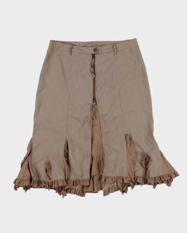 Vintage Y2k 00s Brown Stripe Ruffle Skirt - M sold by Rokit