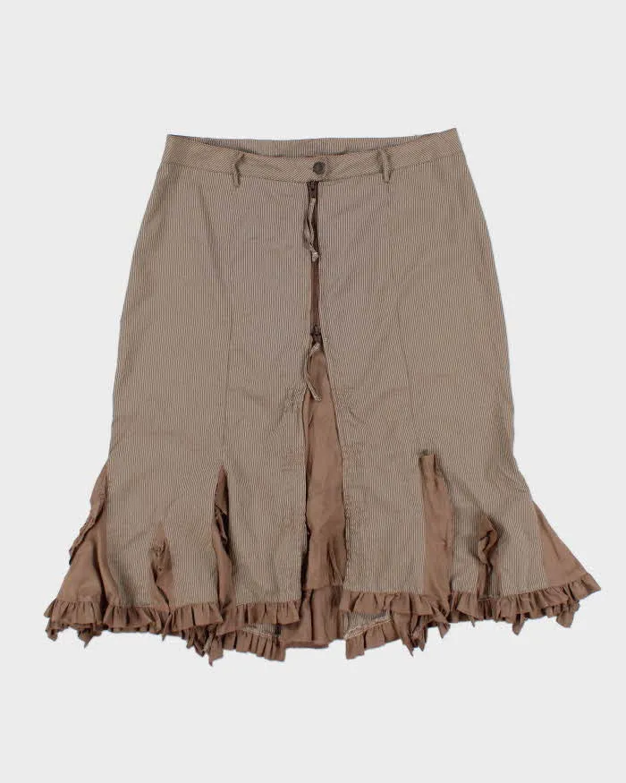 Vintage Y2k 00s Brown Stripe Ruffle Skirt - M sold by Rokit