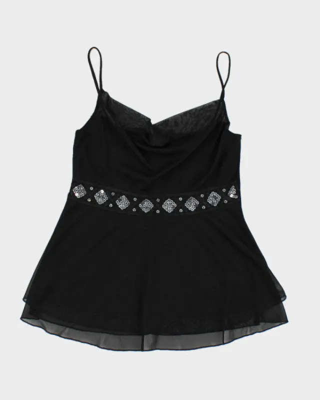 Y2k 00s M Collection Mesh Cowl Neck Sequin Cami - L sold by Rokit
