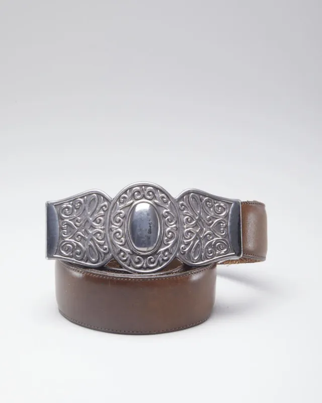 Silver Buckled Brown Leather Belt sold by Rokit