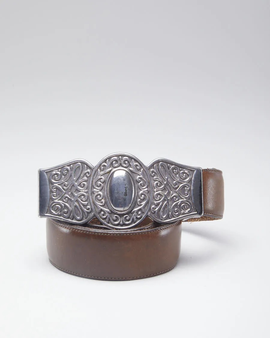 Silver Buckled Brown Leather Belt sold by Rokit