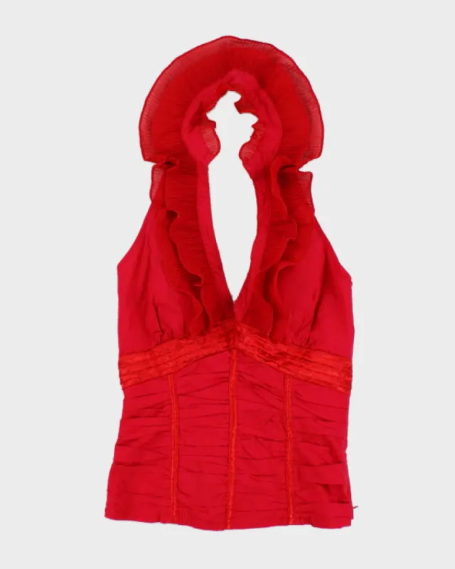 Y2k 00s Seduction Ruffle Halterneck Top - M sold by Rokit