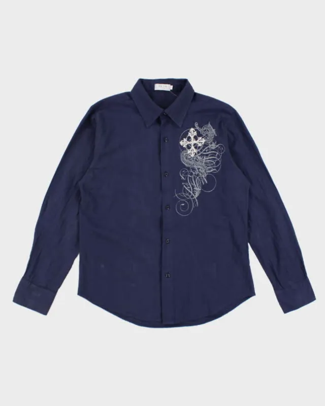 Y2k 00s Pop Icon Embroidered Navy Shirt - L sold by Rokit
