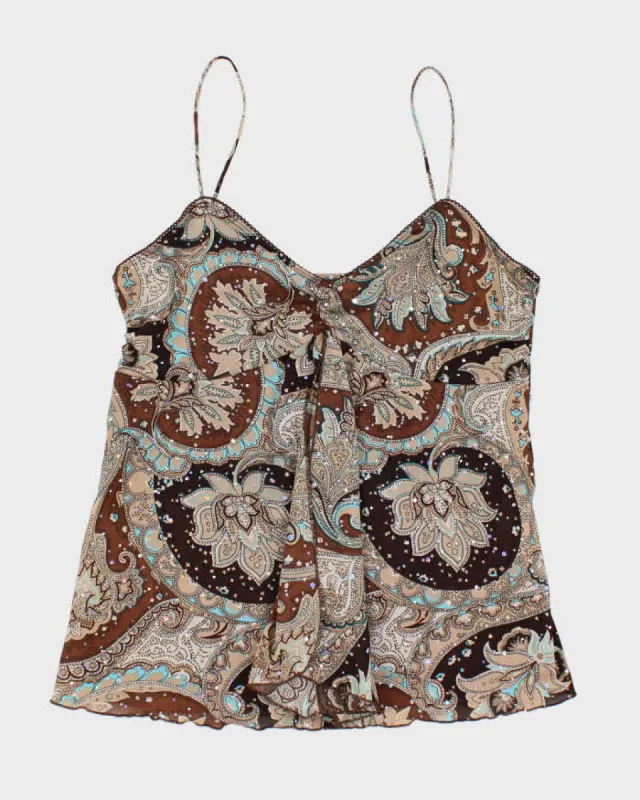 Y2k 00s Pattern Brown Cami Top - L sold by Rokit