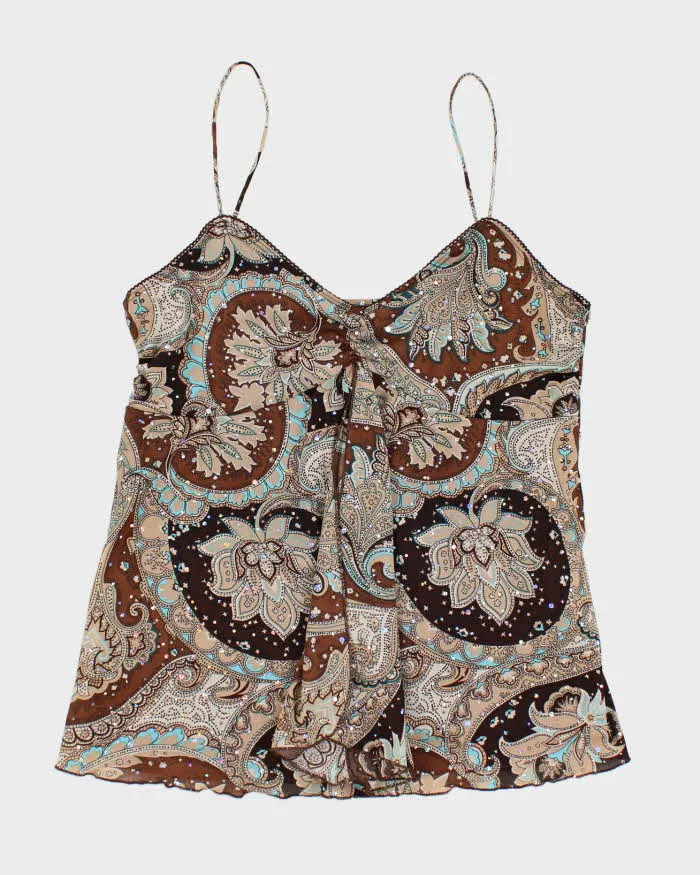 Y2k 00s Pattern Brown Cami Top - L sold by Rokit