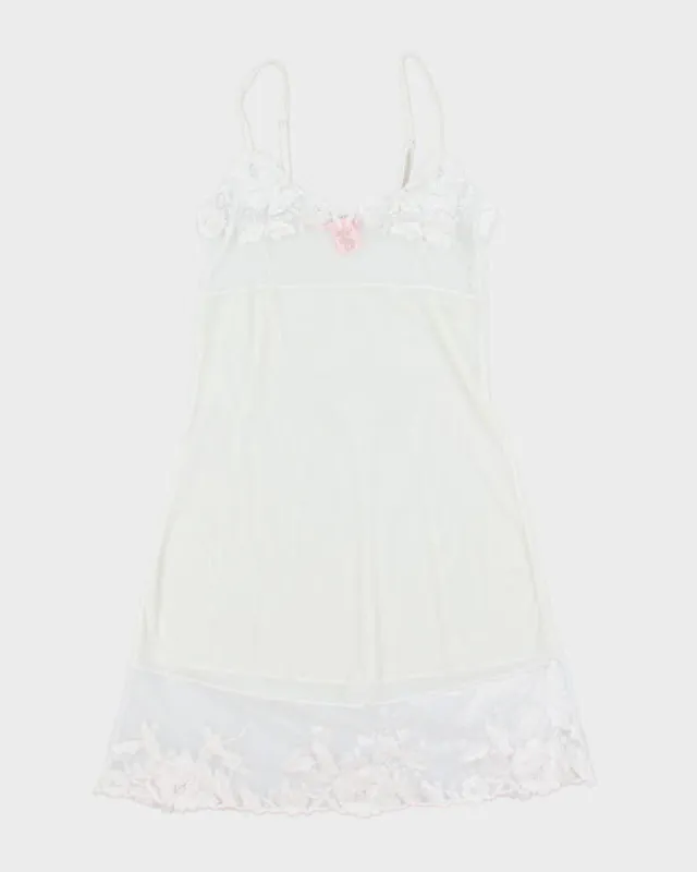 Y2k 00s La Vie En Rose White Mesh Slip Dress - M sold by Rokit