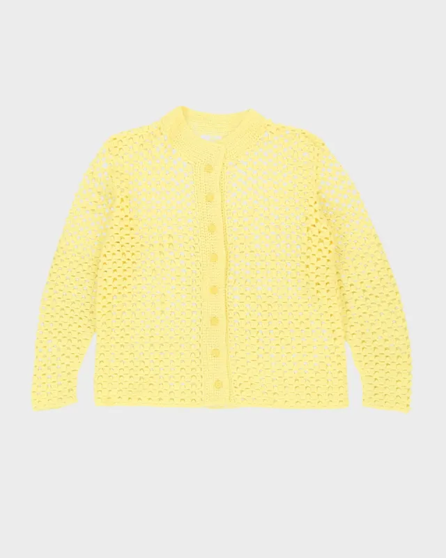Yellow Lace Crocheted Cardigan - M sold by Rokit