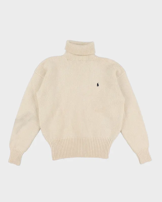 Womens White Ralph Lauren Chunky Wool Turtleneck Jumper - XL sold by Rokit