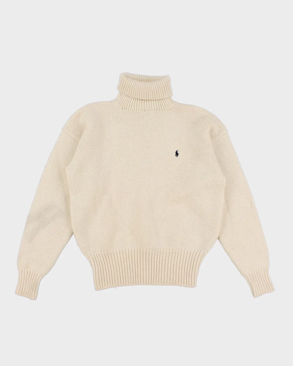 Womens White Ralph Lauren Chunky Wool Turtleneck Jumper - XL sold by Rokit