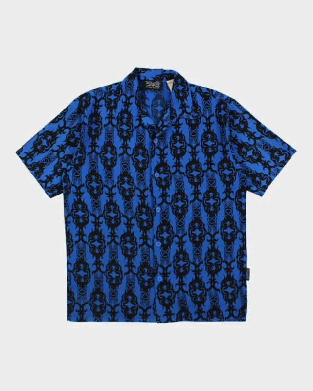 Vintage 90s Dragonfly Blue Patterned Short Sleeve Shirt - M sold by Rokit