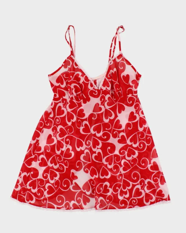 Y2k 00s Heart Print Mesh Cami - S sold by Rokit
