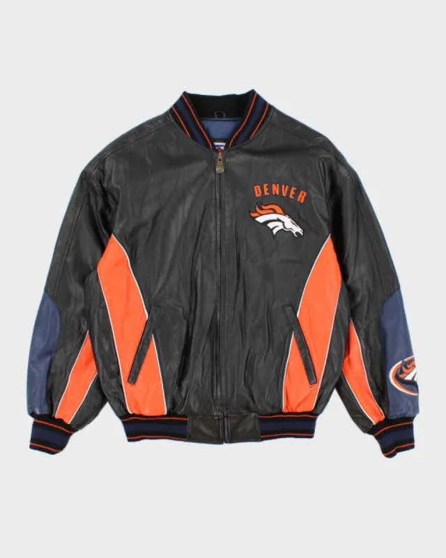 Mens Black and Orange Leather Denver Broncos Jacket - M sold by Rokit