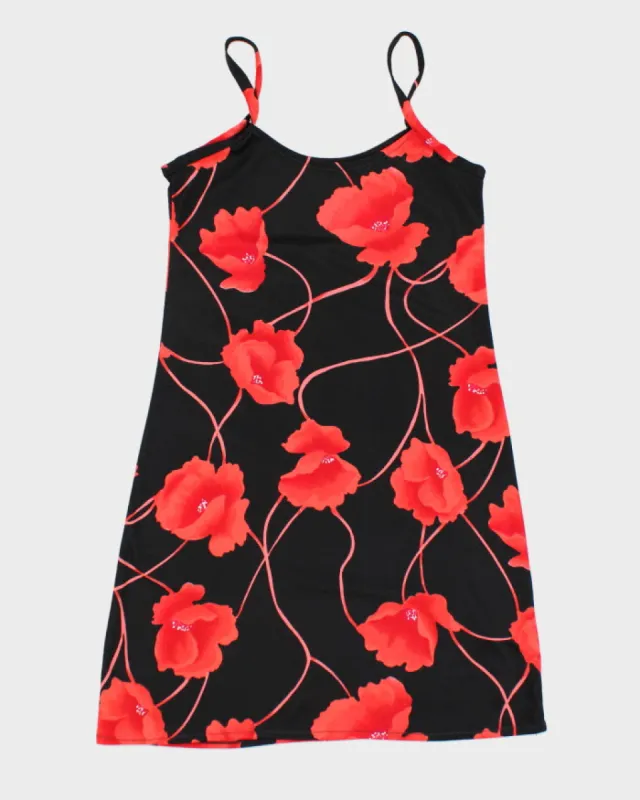 Y2k 00s Black Floral Slip Dress - M sold by Rokit