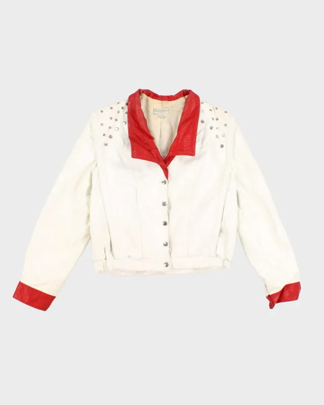 80's Thriller Style White Leather Studded Jacket - M sold by Rokit