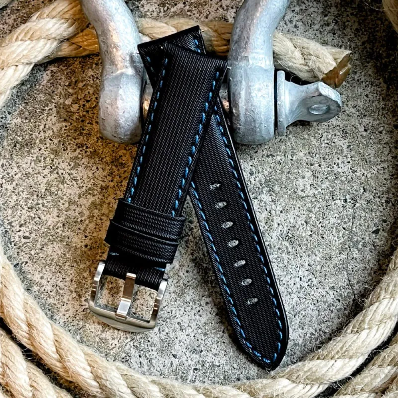 SUPER DEAL - Sail Strap - Sailcloth Watch Strap - Black / Blue made by Royal Straps