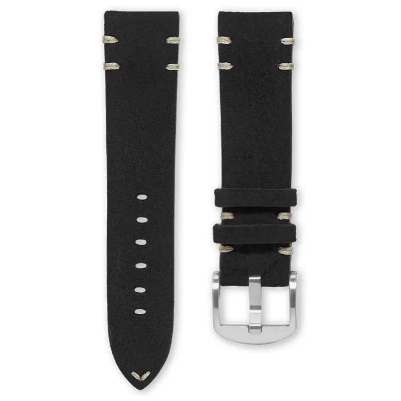 KLOCKARMBAND - SAINT TROPEZ VINTAGE SUEDE - BLACK made by Royal Straps