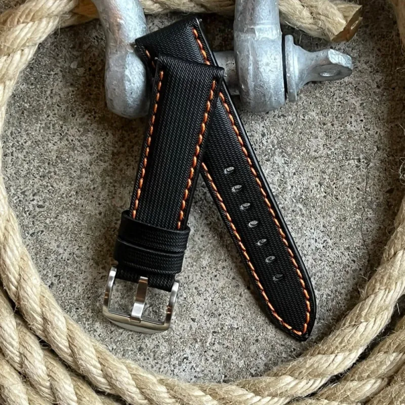 SUPER DEAL- Sail Strap - Sailcloth Watch Strap - Black / Orange sold by Royal Straps