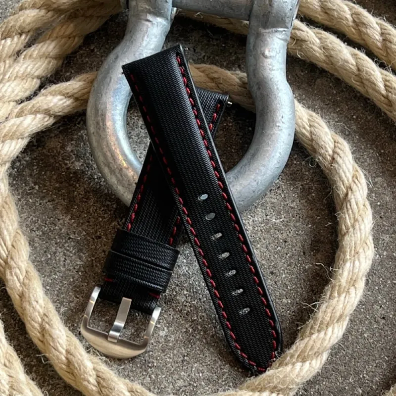 SUPER DEAL - Sail  Strap - Sailcloth Watch Strap - Black / Red sold by Royal Straps