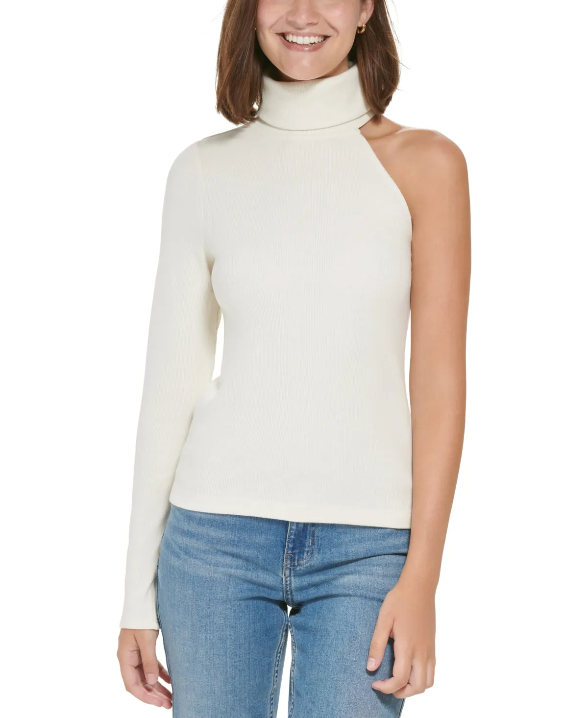 Calvin Klein Women's One Shoulder Turtleneck Top White Size Medium sold by Ruumur