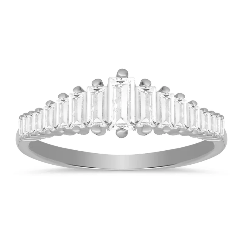 Sterling Silver Art Deco Baguette-cut CZ Ring sold by Ruumur