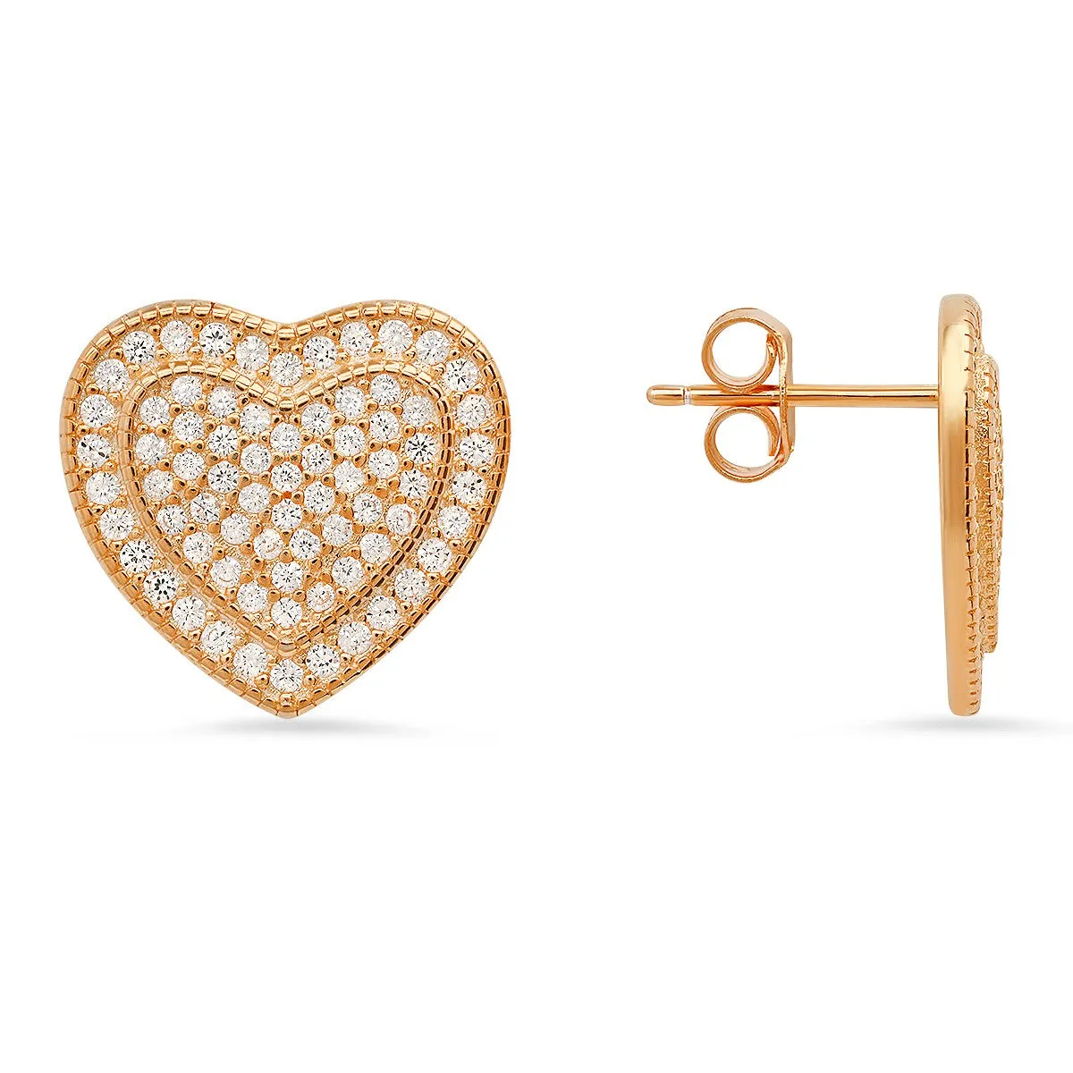 Sterling Silver Pave CZ Heart Stud Earrings sold by Ruumur product image thumbnail 3