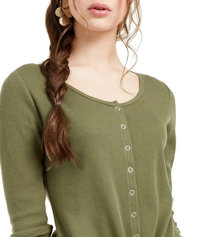 Ultra Flirt Women's Juniors' Tie-Hem Thermal Top Green Size Small sold by Ruumur product image thumbnail 2