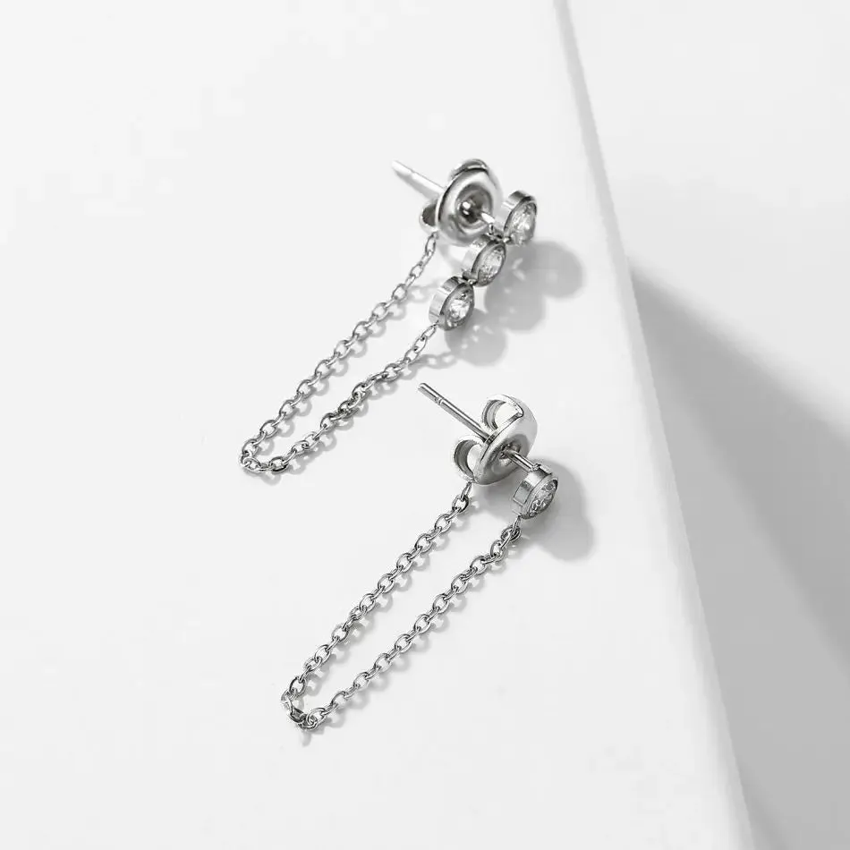 CZ Chain Drop Hypoallergenic Earrings sold by Ruumur product image thumbnail 3