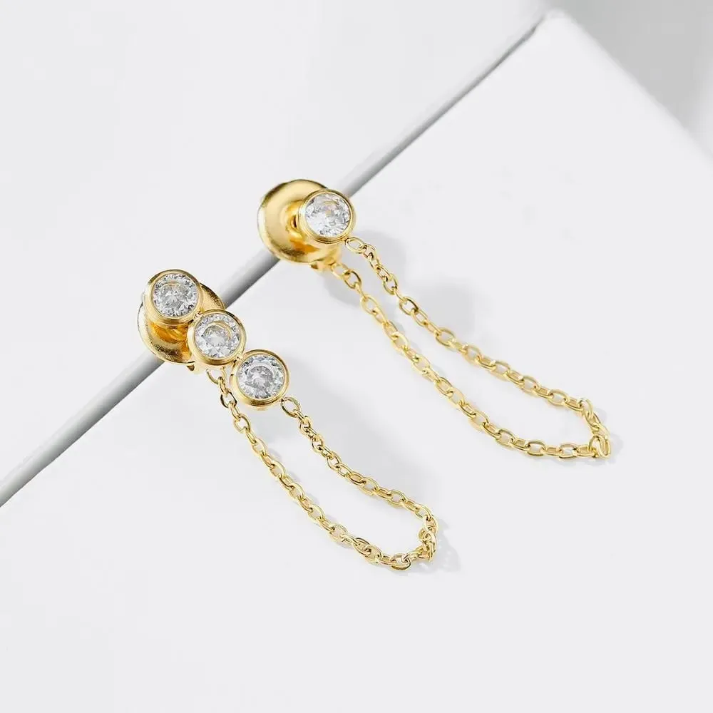 CZ Chain Drop Hypoallergenic Earrings sold by Ruumur product image thumbnail 5