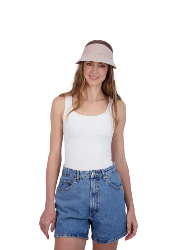Tahari Women's Marled Straw Visor Hat with Fabric Band made by Ruumur