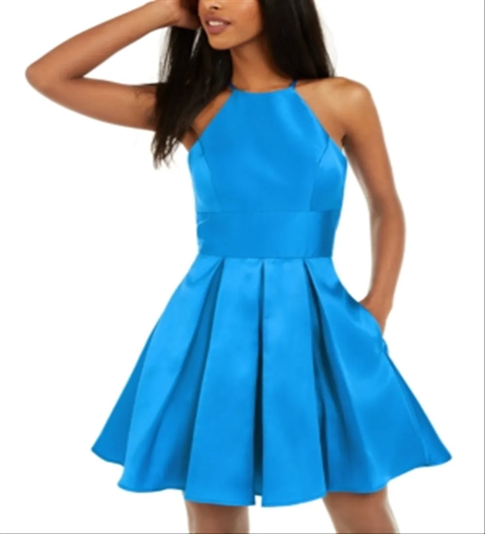 B Darlin Women's Halter Open Back Mini Dress Blue Size 9-10 sold by Ruumur product image thumbnail 4