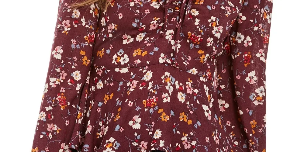 Trixxi Women's Ash & Violet Floral Print Peasant Top Wine Size Large sold by Ruumur product image thumbnail 2