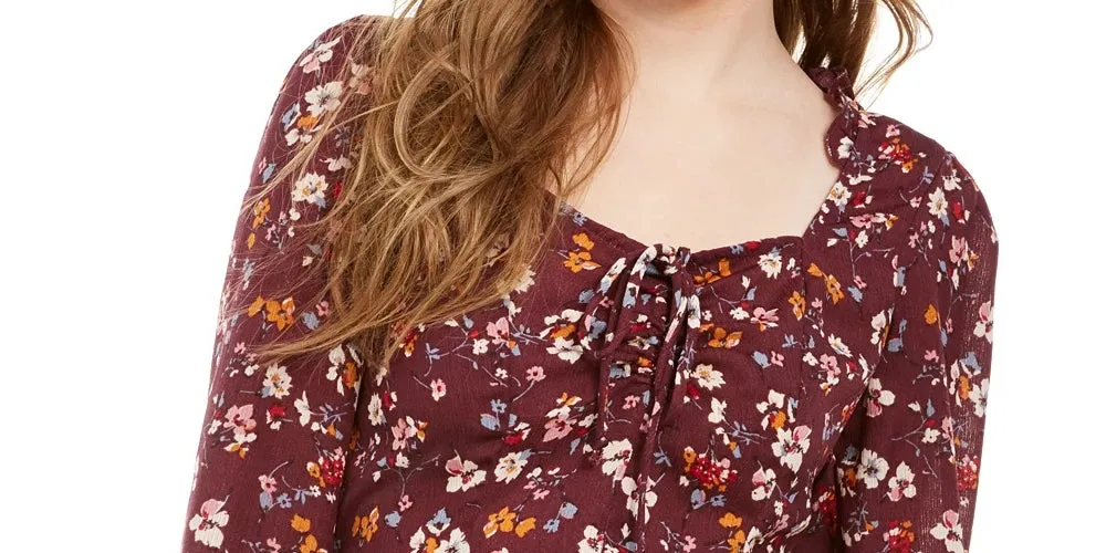 Trixxi Women's Ash & Violet Floral Print Peasant Top Wine Size Large sold by Ruumur product image thumbnail 3