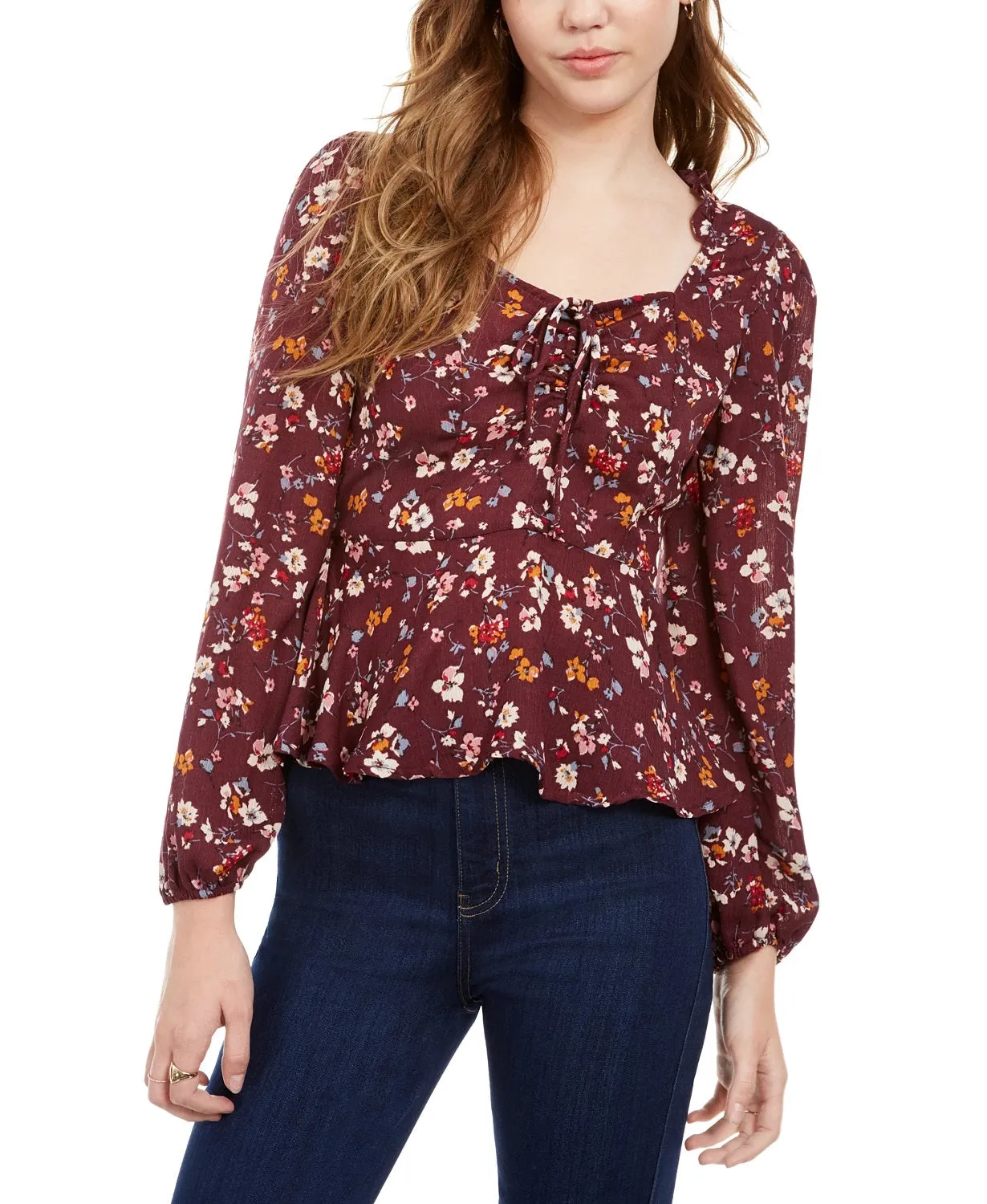 Trixxi Women's Ash & Violet Floral Print Peasant Top Wine Size Large sold by Ruumur