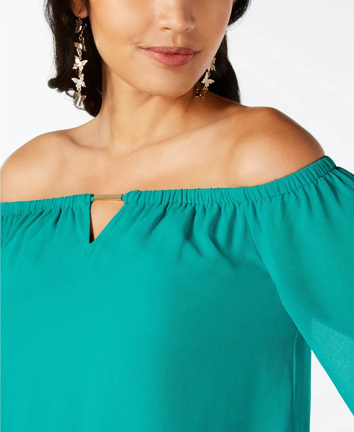 Thalia Sodi Women's Off The Shoulder Keyhole Blouse Green Size Small sold by Ruumur product image thumbnail 3