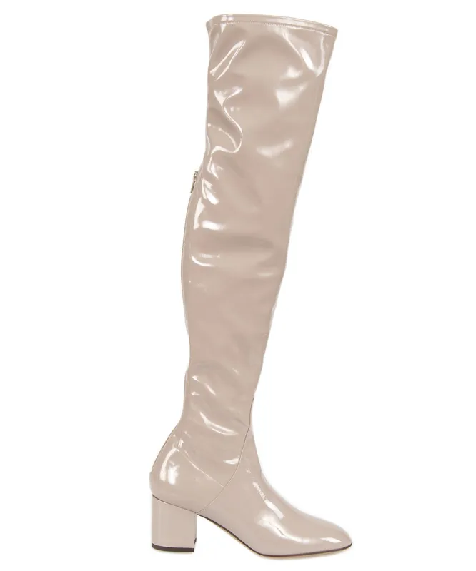 Valentino Patent Leather Over The Knee Boots | Poudre | Size 39.5 sold by Ruumur