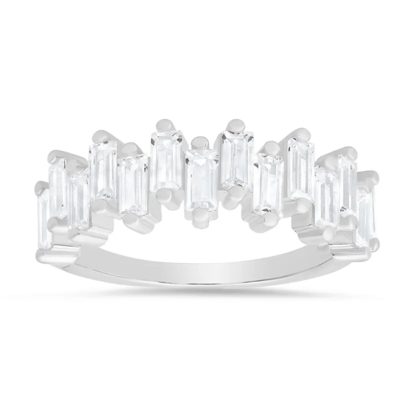 Sterling Silver Abstract Baguette CZ Band Ring sold by Ruumur