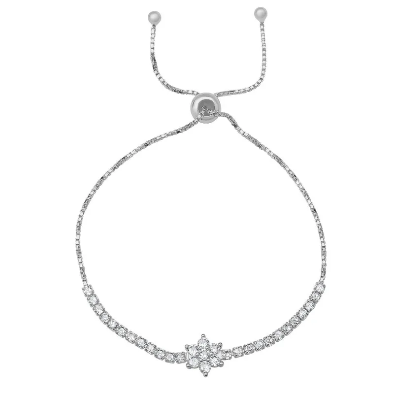 Sterling Silver Floral CZ Adjustable Bracelet sold by Ruumur