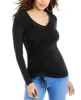 Thalia Sodi Women's Tie Ruffled Solid Long Sleeve V Neck Blouse Evening Top Black Size X-Small sold by Ruumur
