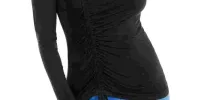 Thalia Sodi Women's Tie Ruffled Solid Long Sleeve V Neck Blouse Evening Top Black Size X-Small sold by Ruumur