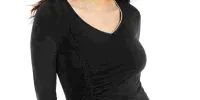 Thalia Sodi Women's Tie Ruffled Solid Long Sleeve V Neck Blouse Evening Top Black Size X-Small sold by Ruumur