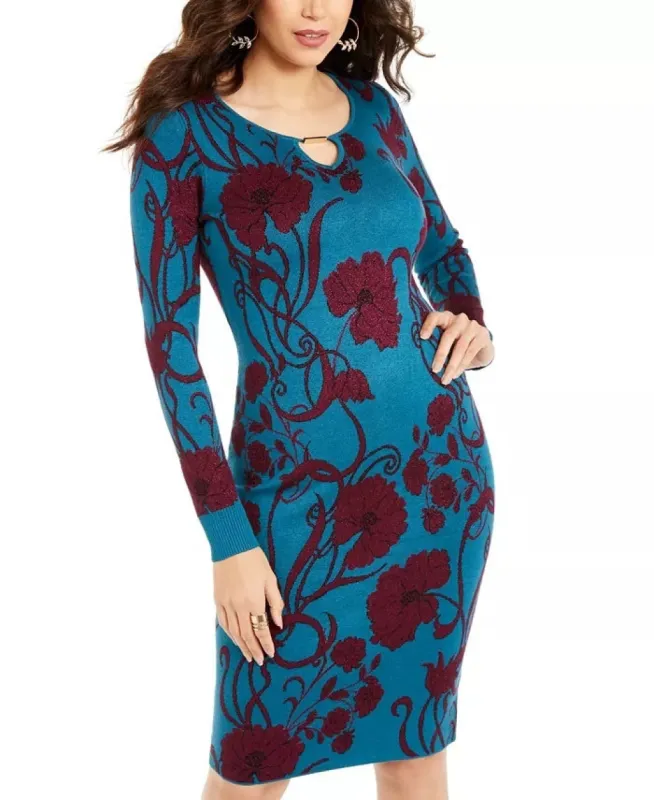 Thalia Sodi Women's Jacquard Metallic Sweater Dress Blue Size Small sold by Ruumur