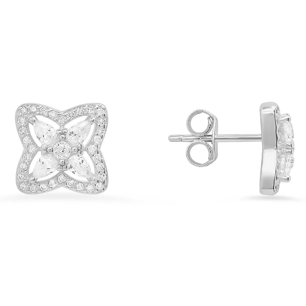 Sterling Silver Pear-cut CZ Flower Stud Earrings sold by Ruumur