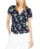 Maison Jules Women's Tie Floral Short Sleeve V Neck Button Up Top Blue Size X-Small sold by Ruumur