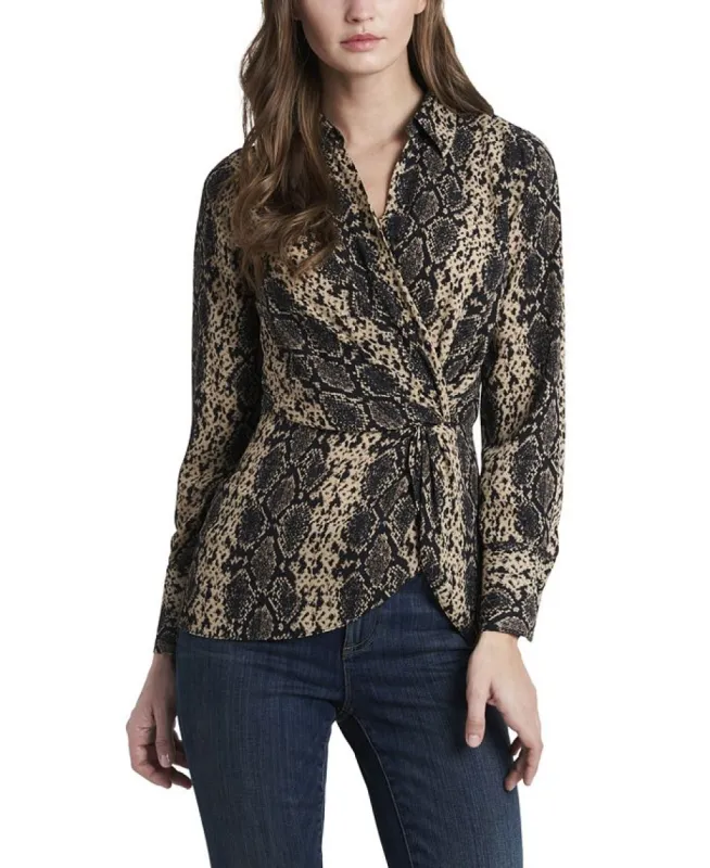 Vince Camuto Women's Snake Charm Print Peplum Twist Blouse Black Size X-Small made by Vince Camuto