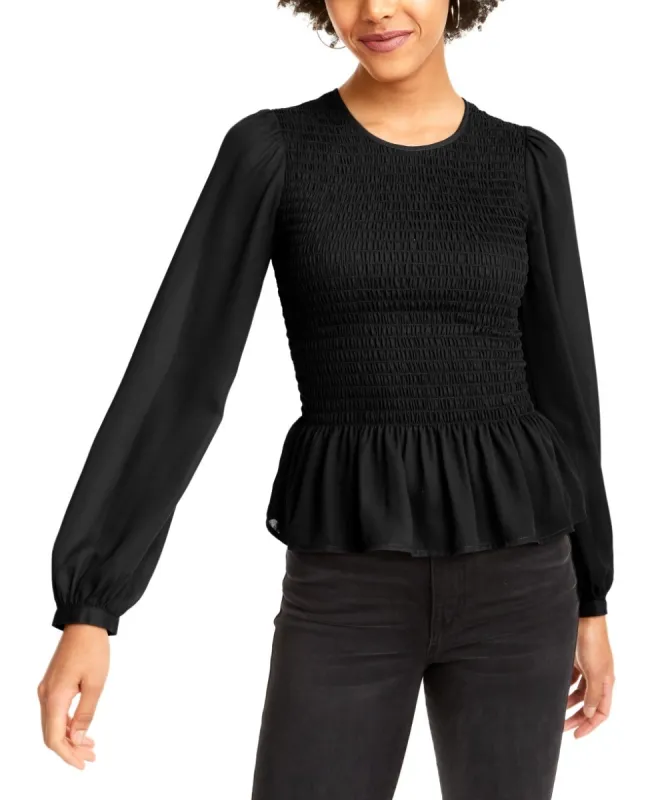 Leyden Women's Smocked Textured Top Black Size X-Small sold by Ruumur