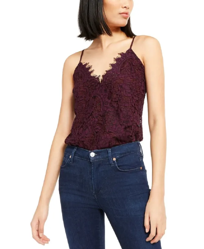 LEYDEN Women's Crossover Lace Bodysuit Purple Size Medium sold by Ruumur