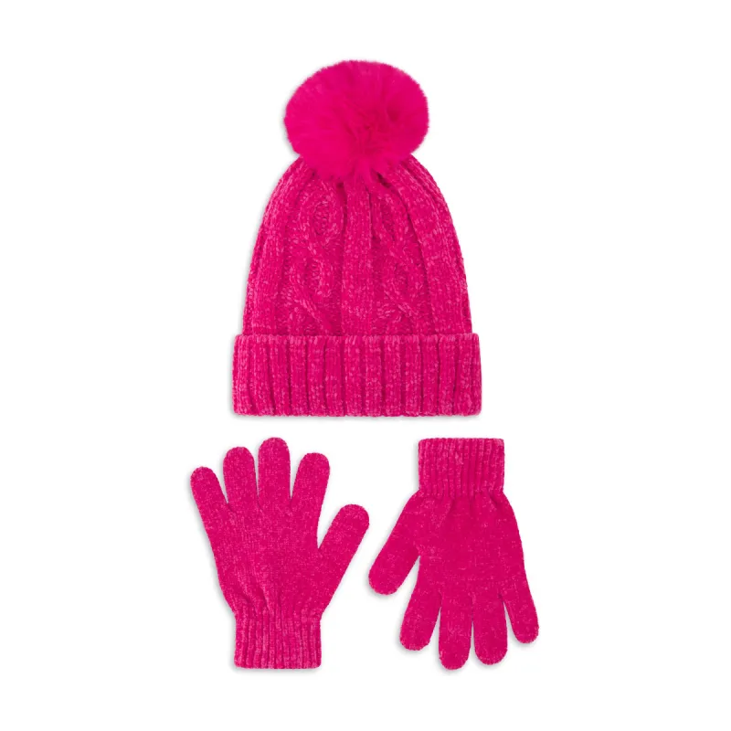 Laundry by Shelli Segal Women's Chenille Cable Beanie with Faux Pom and Glove Set sold by Ruumur