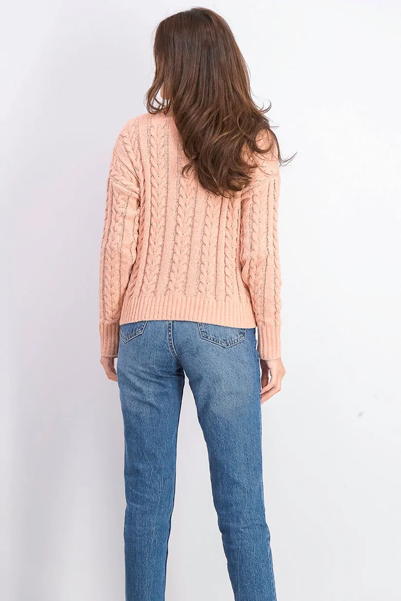 Hippie Rose Juniors' Women's Cable-Knit Drop-Shoulder Sweater Orange Size Small sold by Ruumur product image thumbnail 2