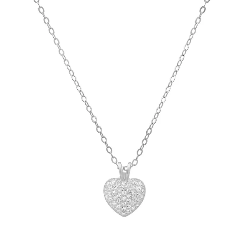 Sterling Silver Petite Puffed Heart CZ Pendant sold by Ruumur
