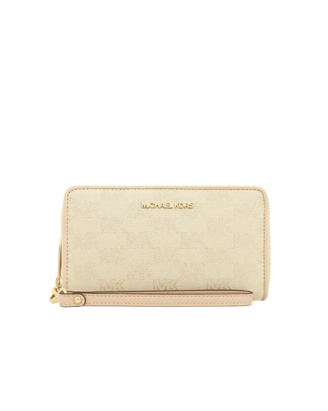 Michael Kors Women's Natural Multi Jet Set Travel Logo Jacquard Wallet sold by Ruumur